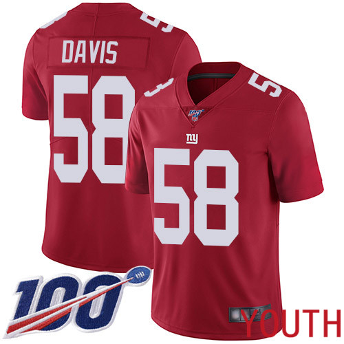 Youth New York Giants #58 Tae Davis Red Limited Red Inverted Legend 100th Season Football NFL Jersey->youth nfl jersey->Youth Jersey